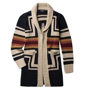 PENDLETON Harding Open Front LONG Cardigan Sweater Aztec Cotton Wool Women's L